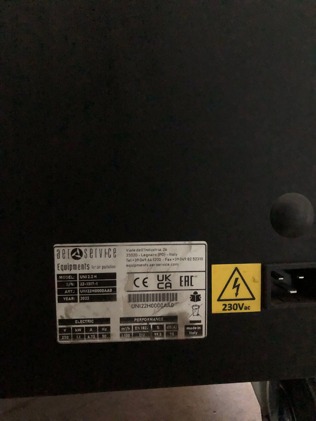 Aspiratore carrellato per fumi di saldatura Aer Service Equipments UNI 2.2H