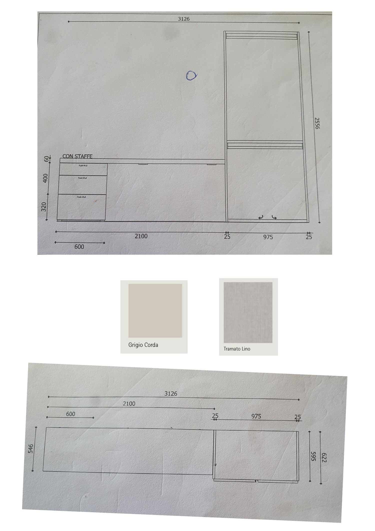 Armadio 2/ante battenti GRIGIO CORDA con scrivania in appoggio