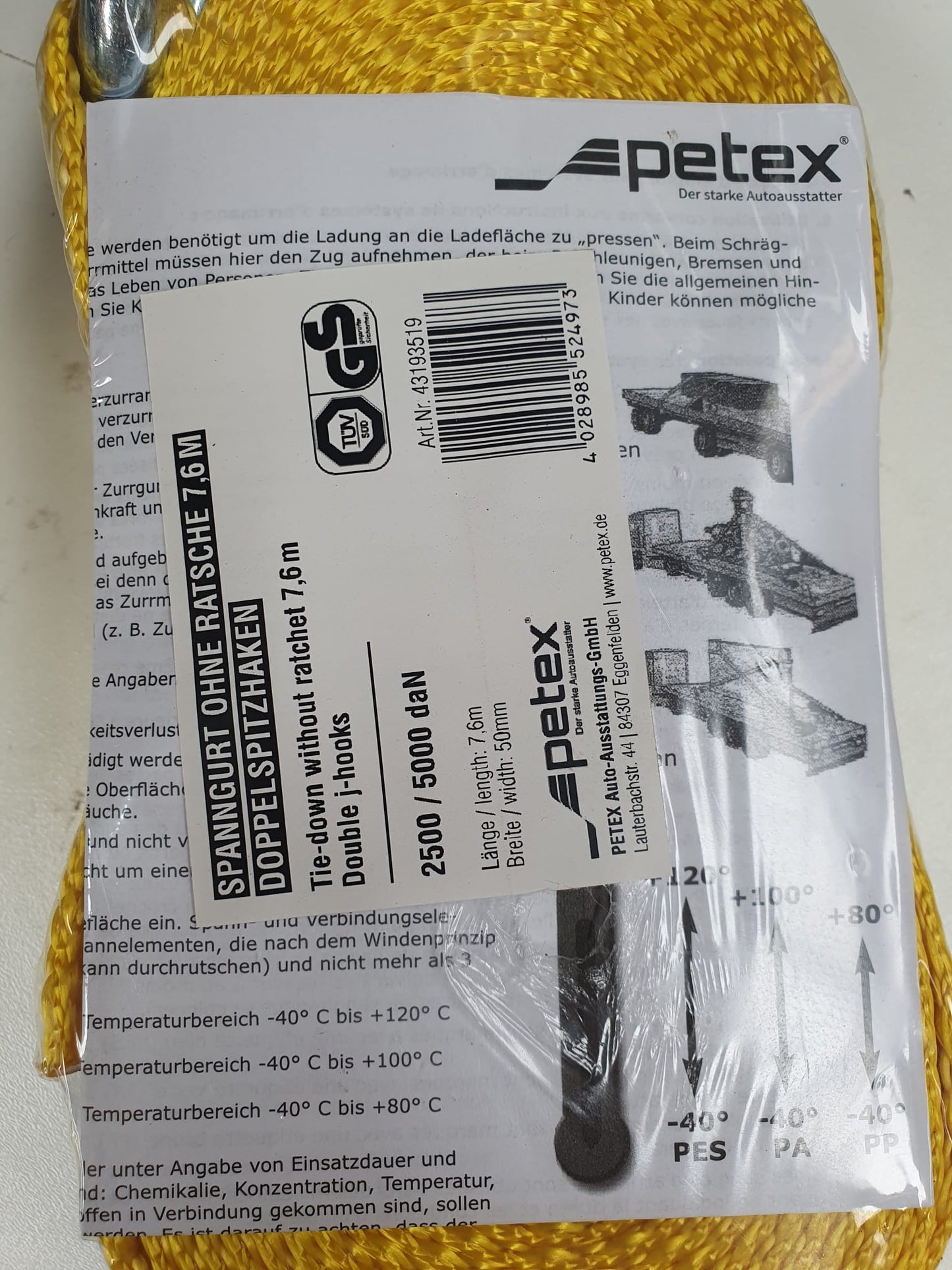 Petex 43193519 cinghia di tensione senza cricchetto 7,6 m, 50 mm
