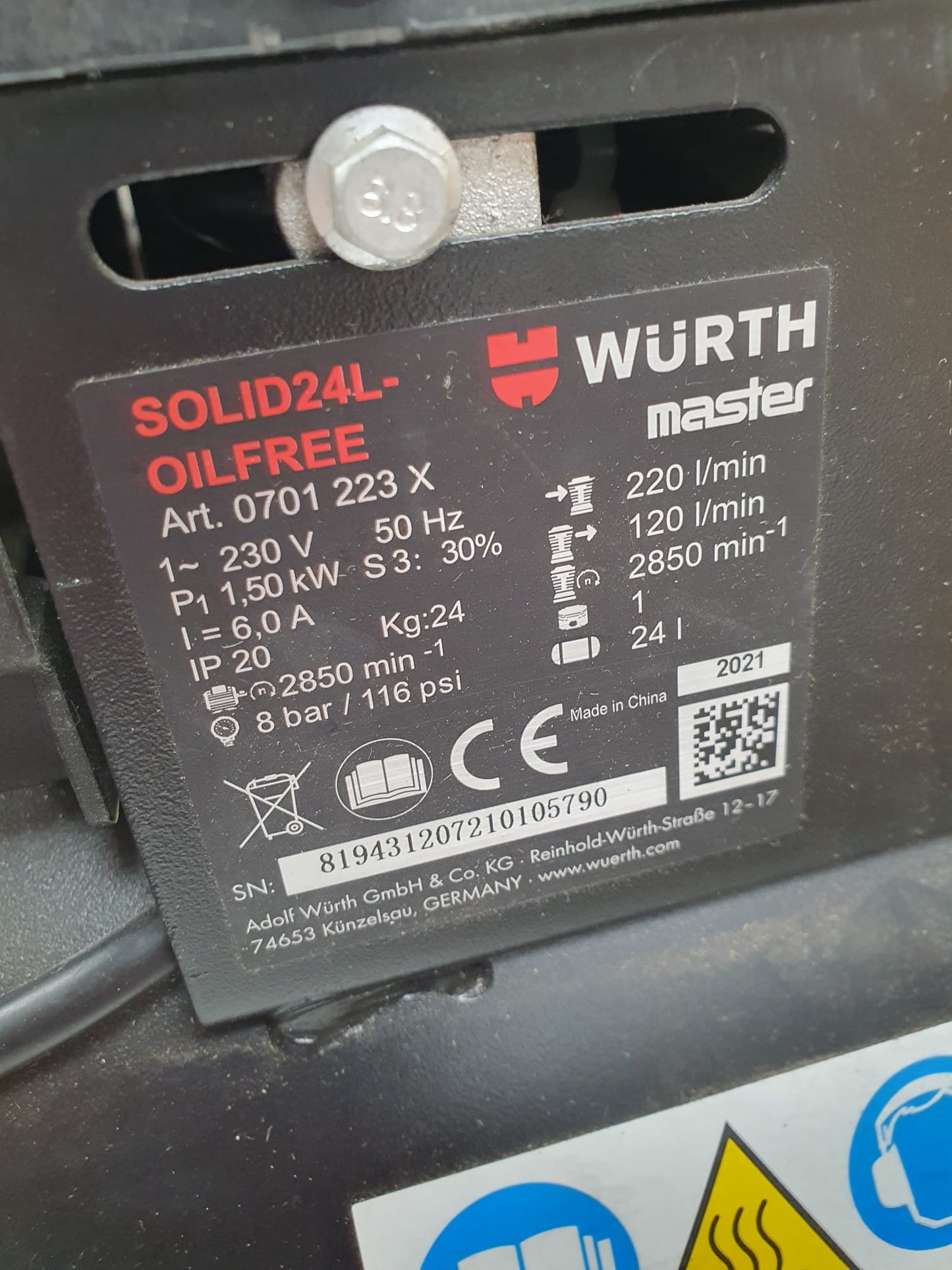 Wurth master Solid24L Oilfree compressore