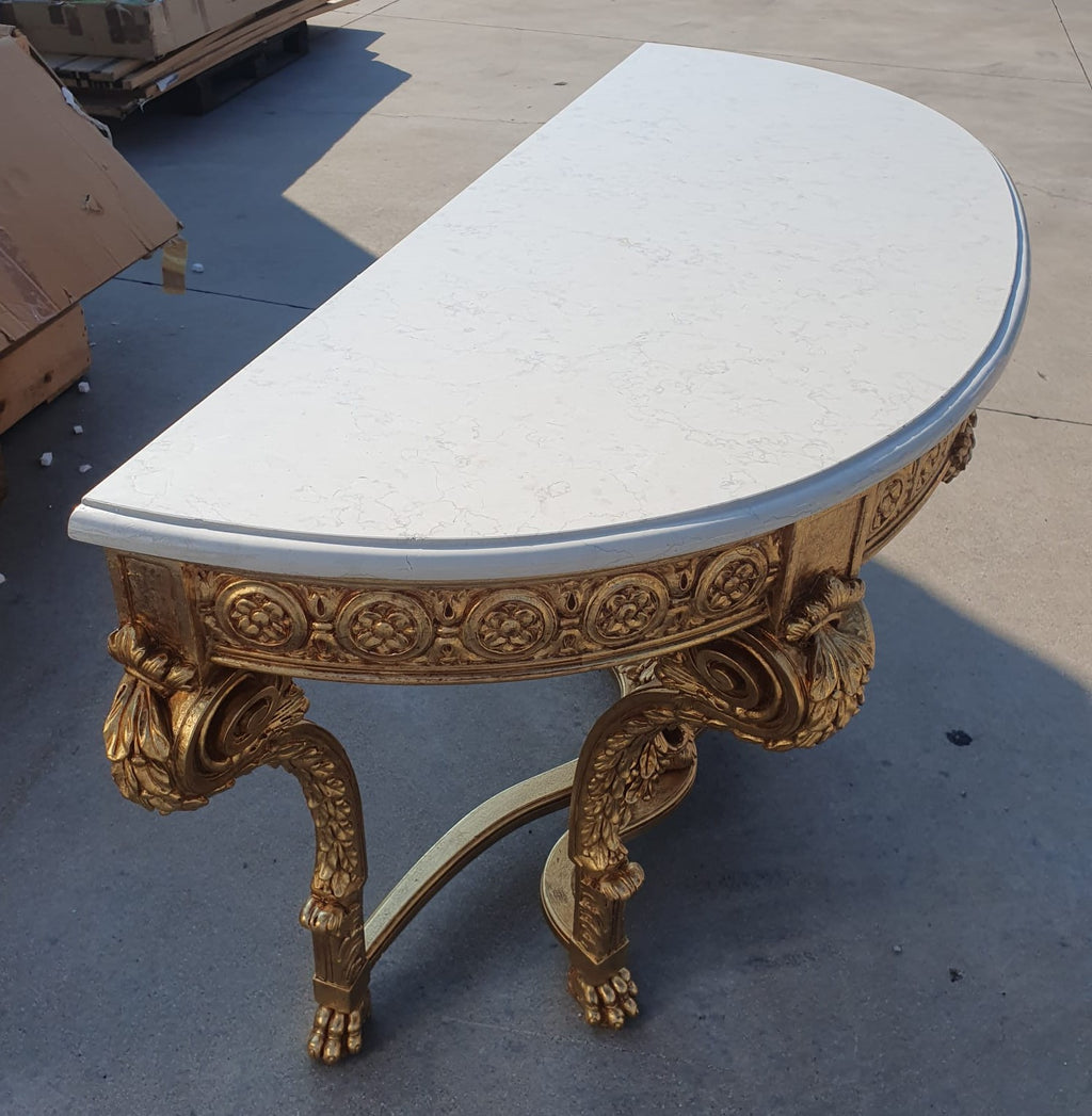 Consolle FOGLIA ORO Luigi XVI per salone piano in travertino