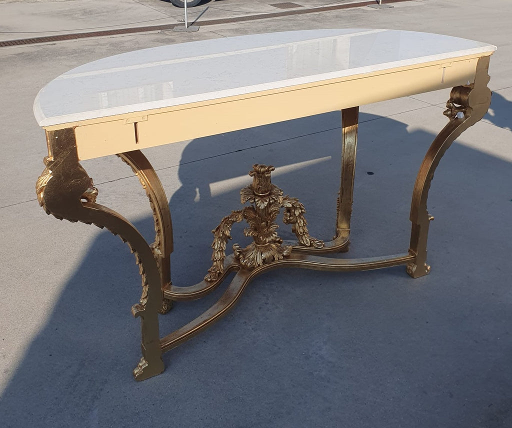 Consolle FOGLIA ORO Luigi XVI per salone piano in travertino