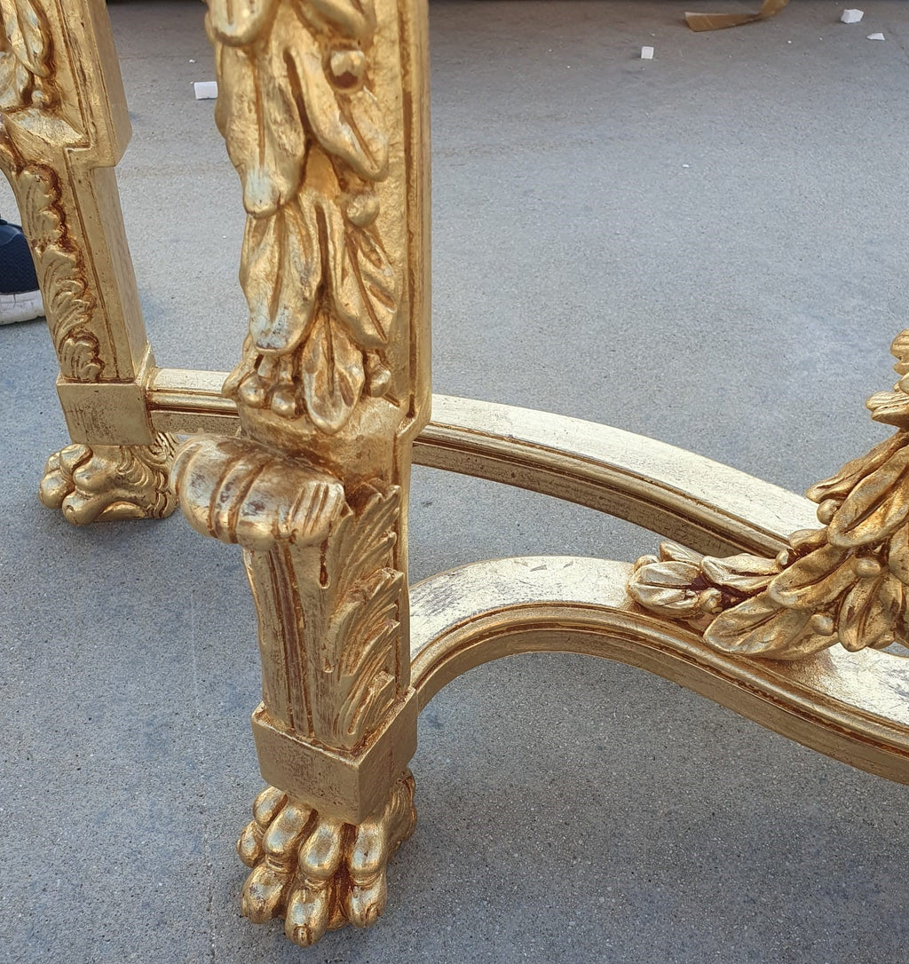 Consolle FOGLIA ORO Luigi XVI per salone piano in travertino
