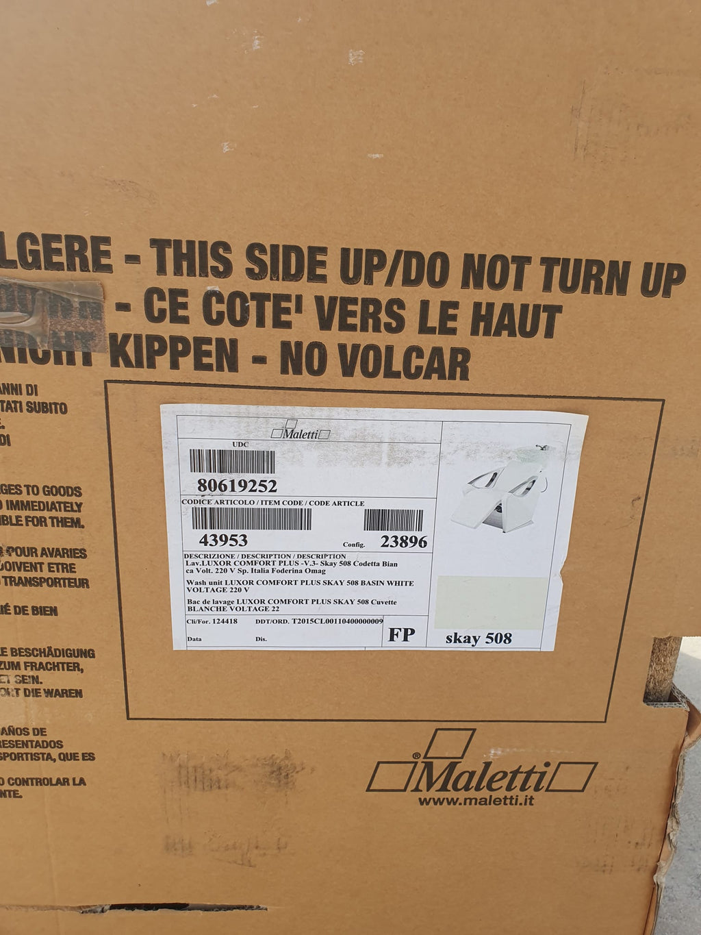 Lavatesta parrucchieri Maletti Luxor 43953 bianca