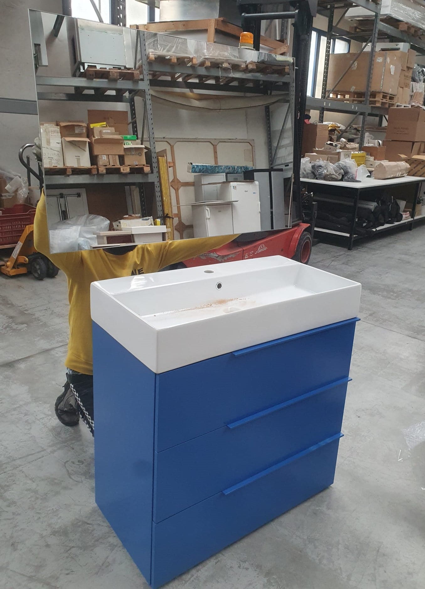 Mobile da bagno 3 cassetti blu con specchio