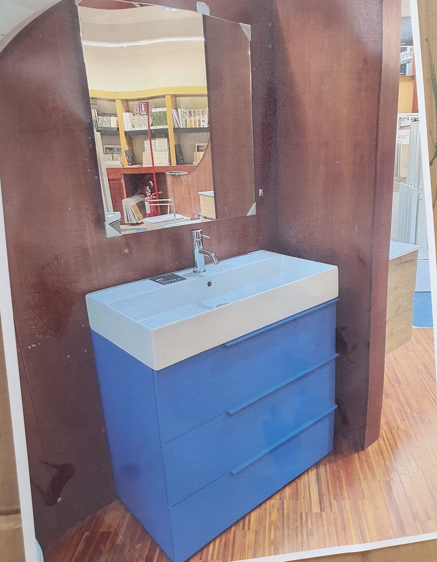 Mobile da bagno 3 cassetti blu con specchio