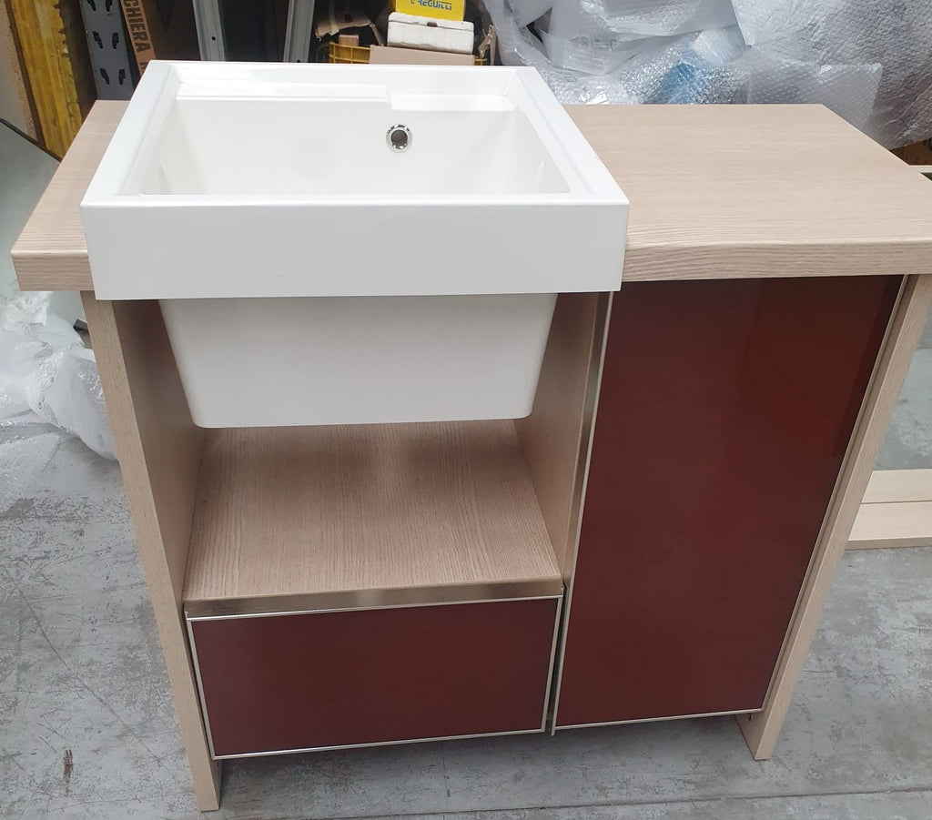 Mobile lavanderia rovere chiaro e rosso rubino