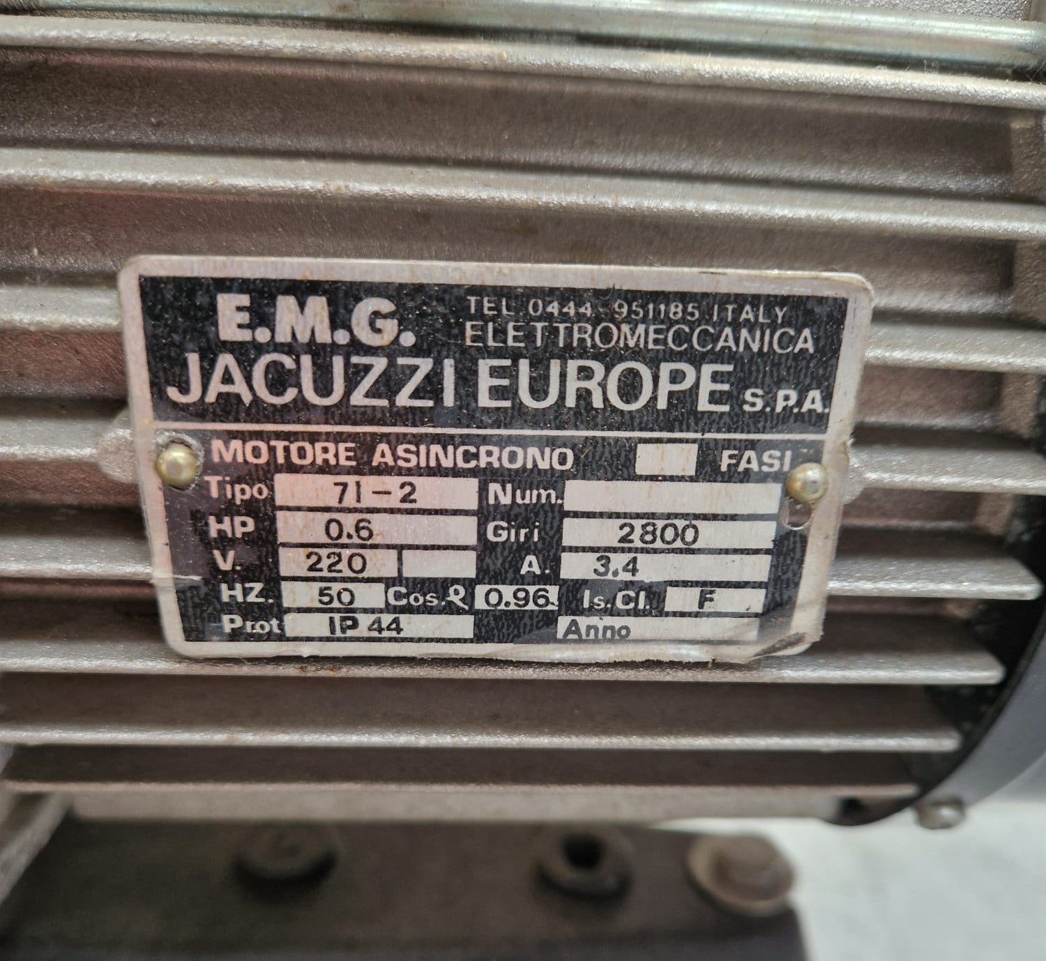 Elettropompa Idromassaggio JACUZZI EUROPE - Motore EMG 0.6HP