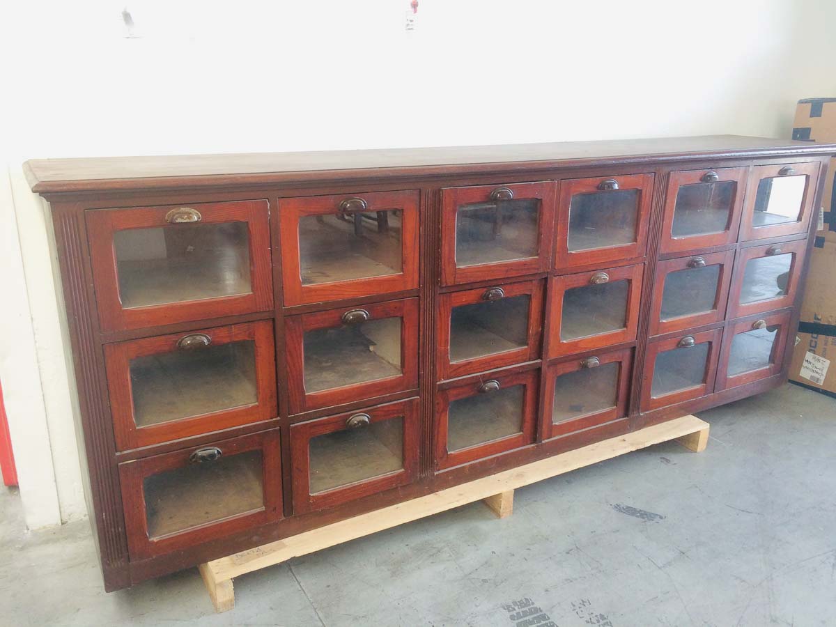 Cassettiera erborista vintage 18 cassetti L 276 cm