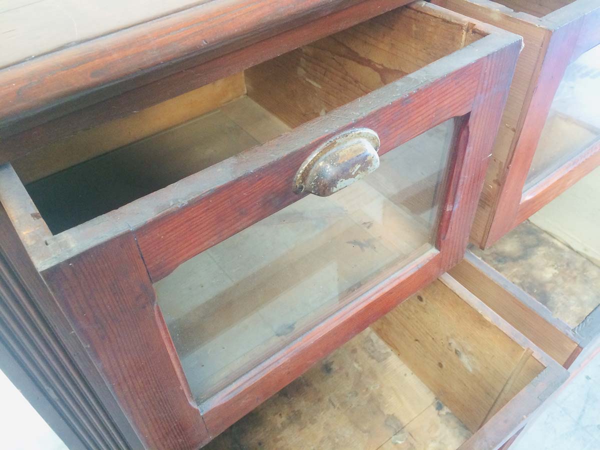 Cassettiera erborista vintage 18 cassetti L 276 cm