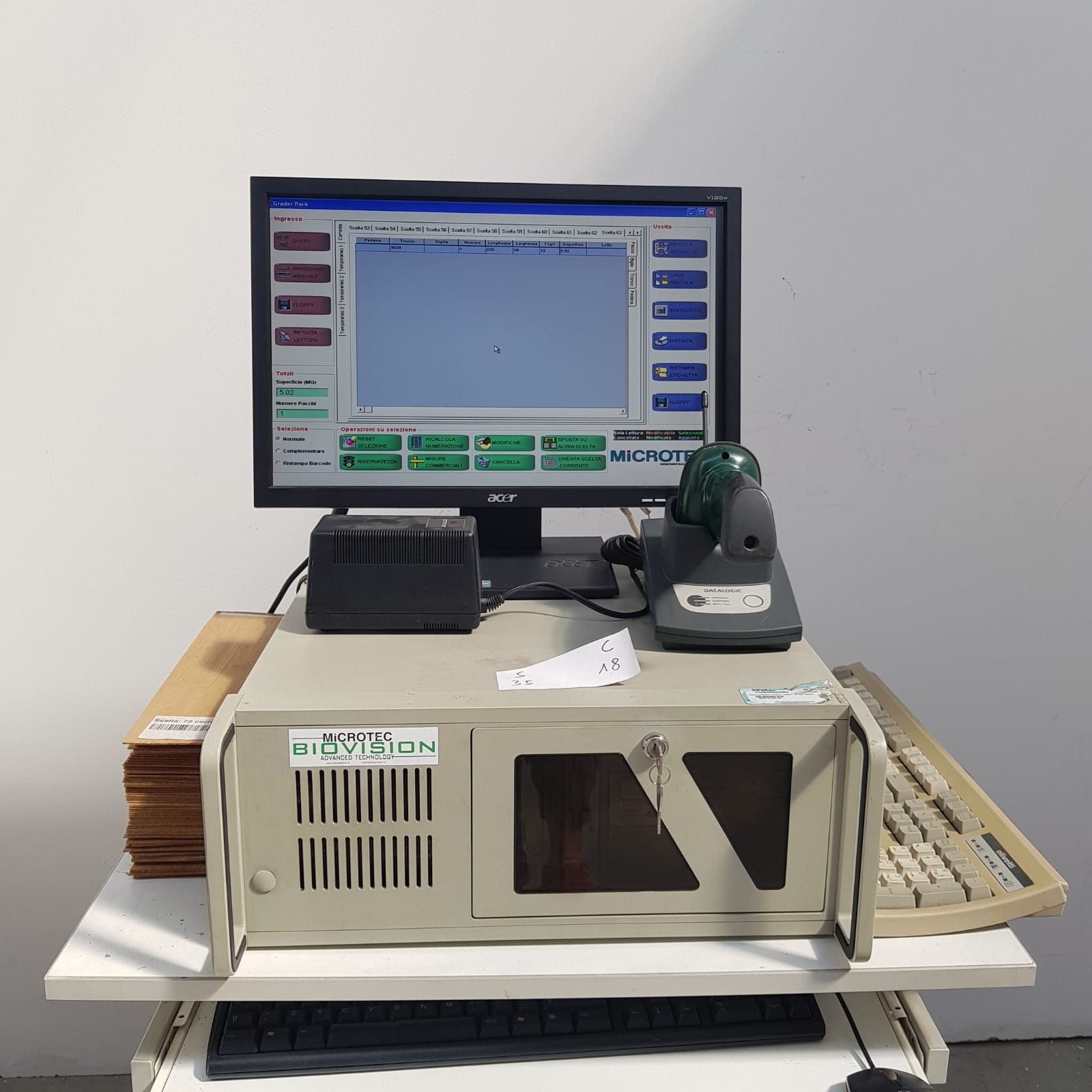 Microtec BioVision PC + gestionale Grader Pack + Intermec Easycoder PM4i etichet