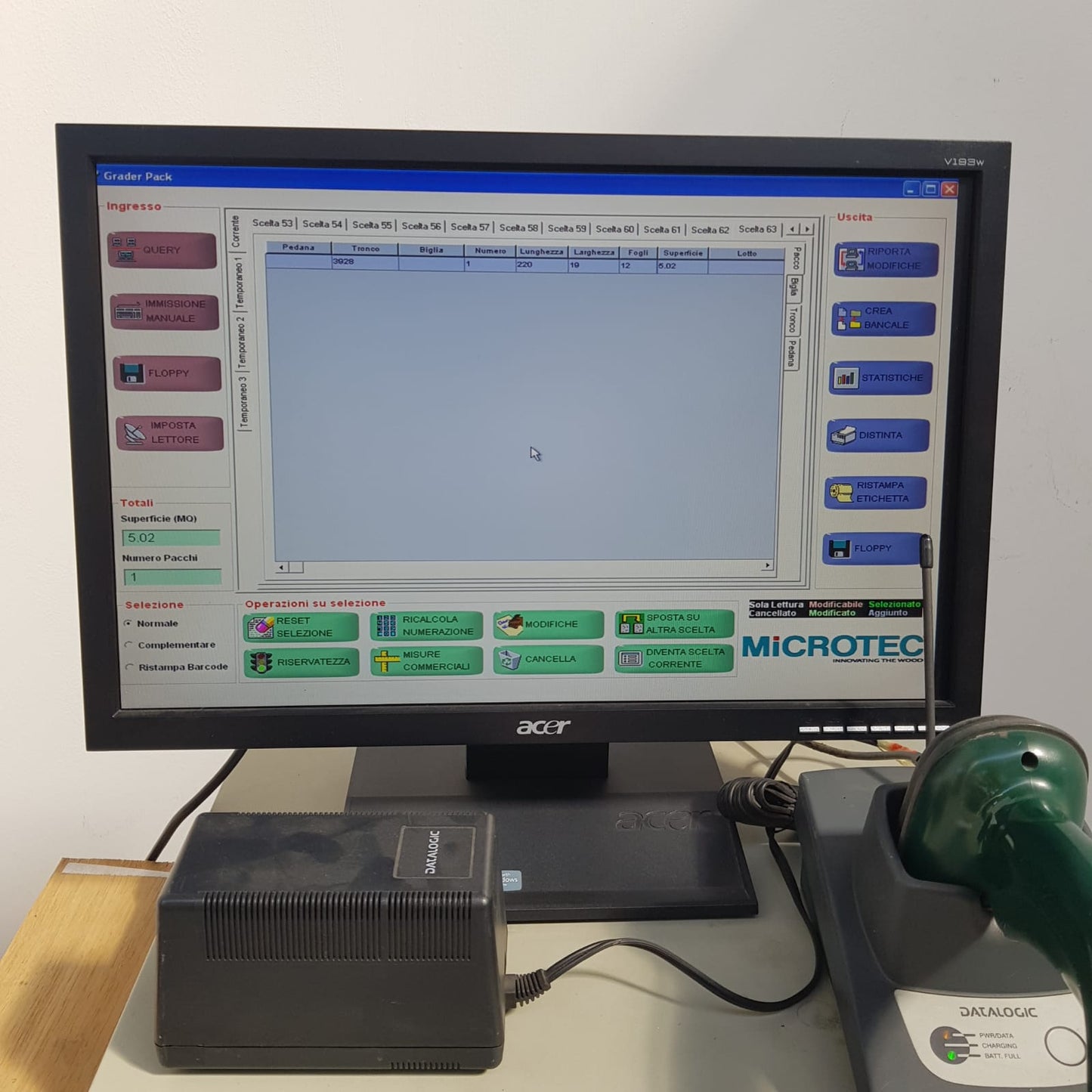 Microtec BioVision PC + gestionale Grader Pack + Intermec Easycoder PM4i etichet