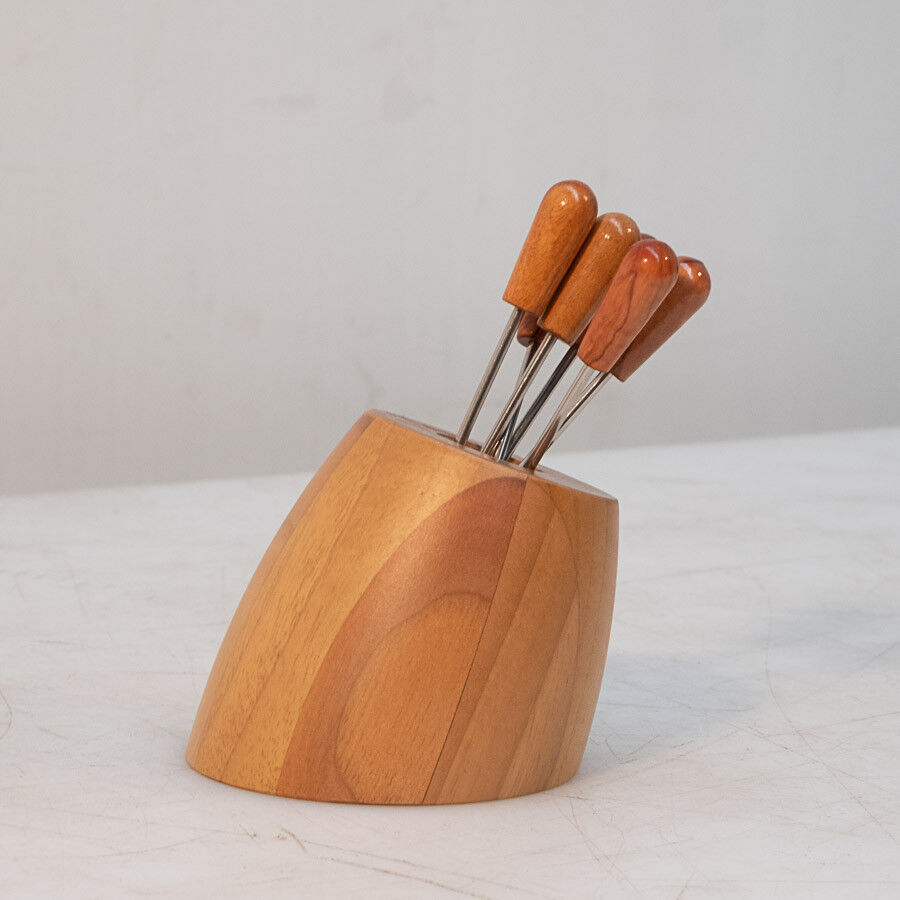 Set forchettine per cioccolatiera con base in legno Alexander