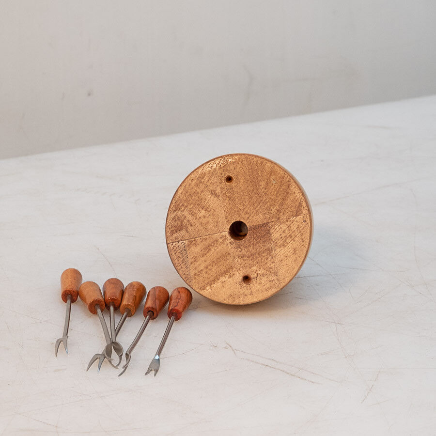 Set forchettine per cioccolatiera con base in legno Alexander